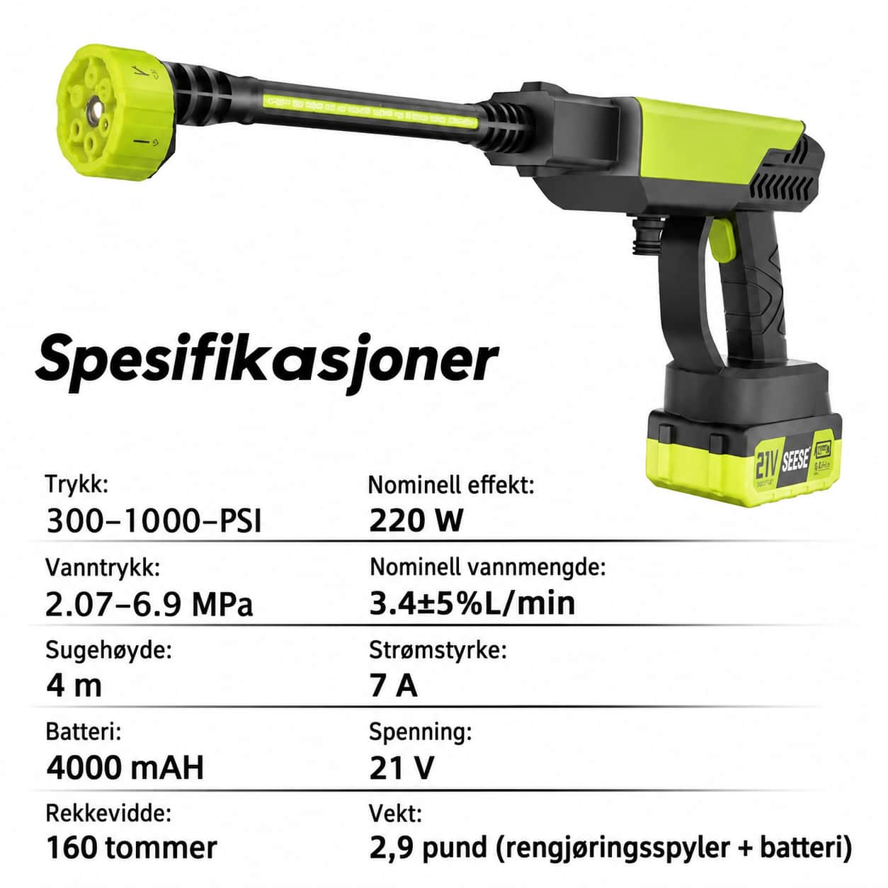 Batteridrevet høytrykksspylersett