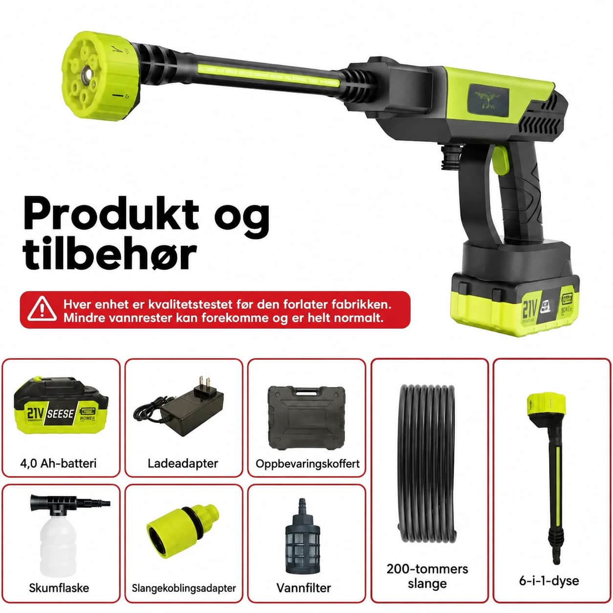 Batteridrevet høytrykksspylersett